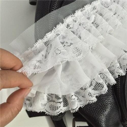 2m/lot 9cm 3 Layers Chiffon+Lace Ruffle Lace Fold Skirt Cuffs Doll Dress Lace Trim Wedding Dress DIY Accessories Fabric Z1208