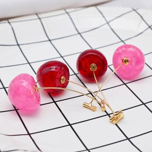 2PCS Womens Fashion Simple Cherry Earrings Red Pink Cherries Temperament Earrings Cute Summer Earrings S78