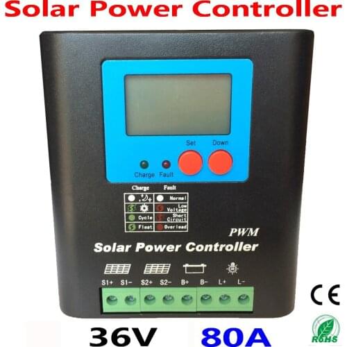 36V PV Panel Battery Charger 80A Solar Charge Controller Regulator with LED&LCD Display for 3000W PV Solar Panels Modules