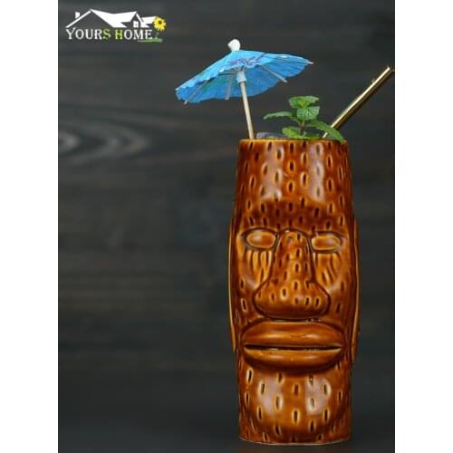 500ml Hawaii Tiki Mugs Cocktail Cup Beer Beverage Mug Wine Mug Ceramic Easter Islander Tiki Mugs Barware