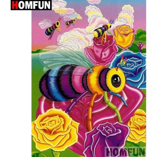 HOMFUN Full Square/Round Drill 5D DIY Diamond Painting "Flower bee" Embroidery Cross Stitch 3D Home Decor Gift A12581