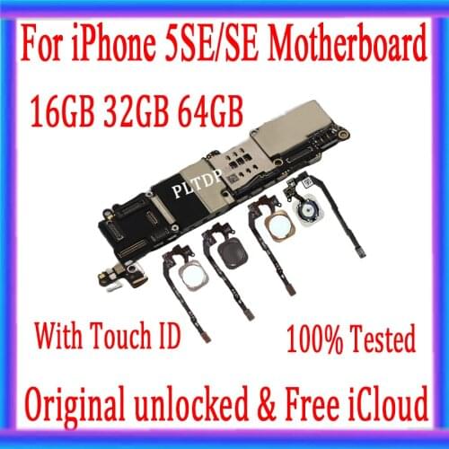 Free iCloud for iphone SE Motherboard with/without Touch ID, Original Factory unlocked for iphone 5SE Mainboard with Full Chips