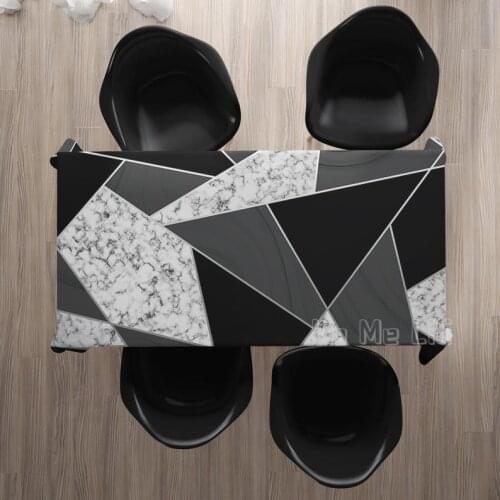Black And Gray Tablecloth Marble Abstract Geometric