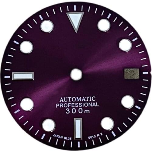 Sun Pattern Single Calendar 29mm Watch Dial Purple Dial for NH35A/NH36 Movement with Green Luminous