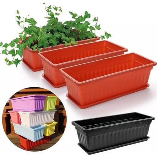 Balcony Flowerpot with Tray Gardening Flower Window Box Rectangular Window Planter Vegetables Flowers Nursery Pot