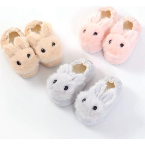Baby Winter Slippers Children Boys Girls Cute Cartoon Rabbit Slipper Kids Indoor Fur Warm Shoes Child Home Floor Shoes Anti-Slip