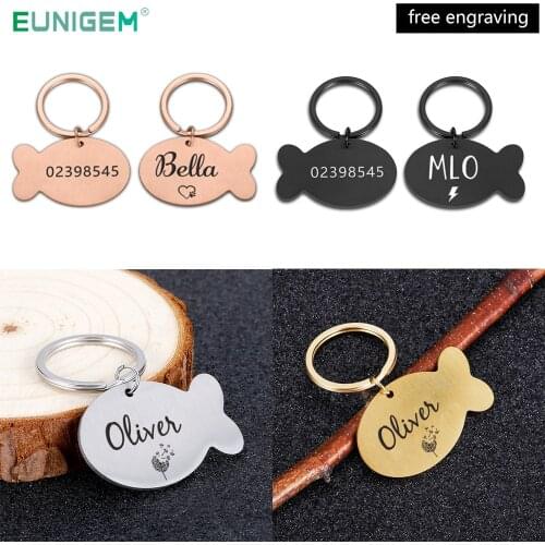 Engraved Pet Cat ID Tag Keychain Personalized Pet ID Name Phone for Cat Puppy Dog Collar Tag Pendant Keyring Pet Accessories