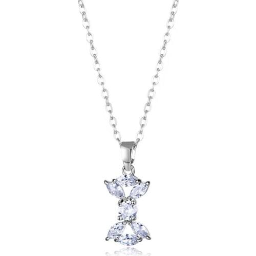 Dainty Female Crystal Flower Pendant Necklace White Zircon Clavicle Necklace Geometric Stone Wedding Necklaces For Women Jewelry
