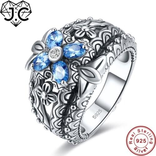 J.C Women Engagement Blue & Ruby Topaz Fine Jewelry Real 925 Sterling Silver Ring Size 6 7 8 9 Unisex Wedding Bands Gift