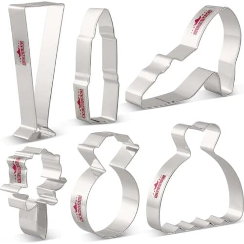 KENIAO Wedding Cookie Cutter Set -6 Piece- Valentines Day Biscuit/ Fondant/ Sandwich/ Pastry/ Fruit Cutter - Stainless Steel