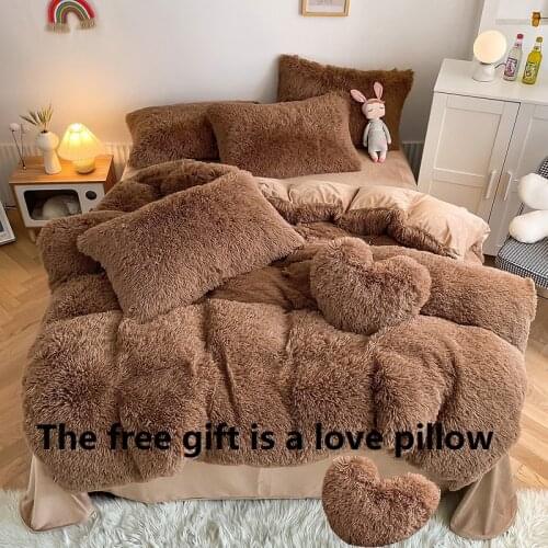 Winter 23 solid color designs Warm Soft Plush Fleece Bedding Set Thick Duvet Cover Bed Linen Fitted Sheet Pillowcases