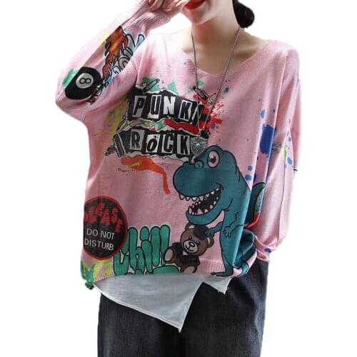 Korean Women Cute Cartoon Pullover Knitted Shirt Oversized Long Sleeve Vintage Tops Streetwear Sweaters Blouse Ropa De Mujer