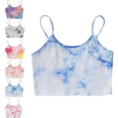 Sexy Women Tank Top Summer V Neck Sleeveless Vest Contrast Color Crop Tops for Lady Ropa Mujer Tie Dye Streetwear