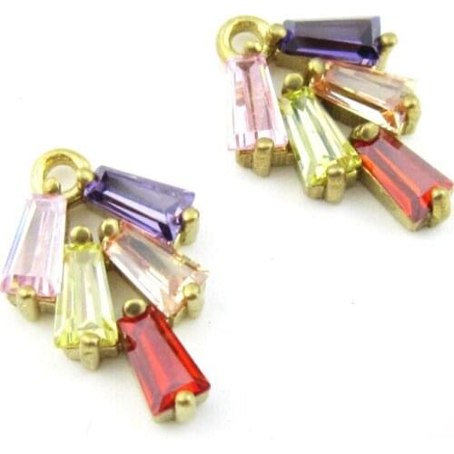 Brass earring charm Zircon brass stem pendant fringe charm neon color 15.6x10.5mm tassel necklace findings 6pcs R1525