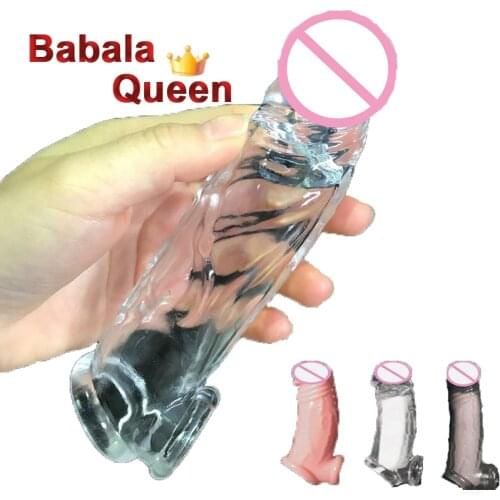 Reusable Silica Gel Condom Cock Sleeve Extender Penis Dildo Delayed Ejaculation Intimate Goods Sex Toys For Men Bondage Rings