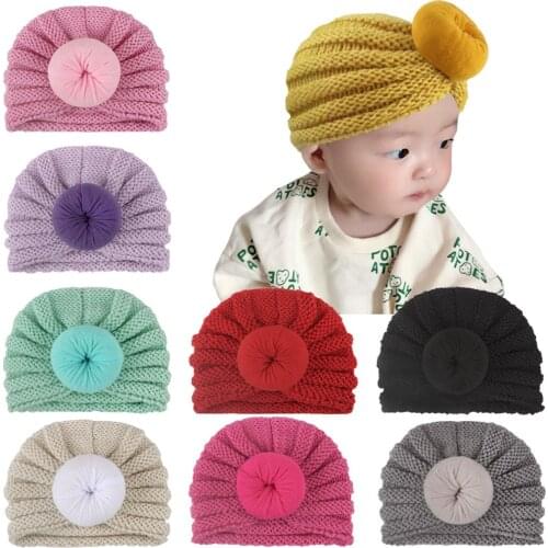 Fashion Baby Girls Soft Solid Color Knit Cotton Hat Nylon Elastic Donut Cap Toddler Child Birthday Gift Clothing Accessories