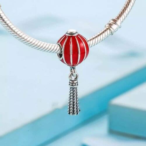 Original woman jewelry 925 sterling silver charm red lantern pendant beads fit Pandora bracelet silver accessories DIY making