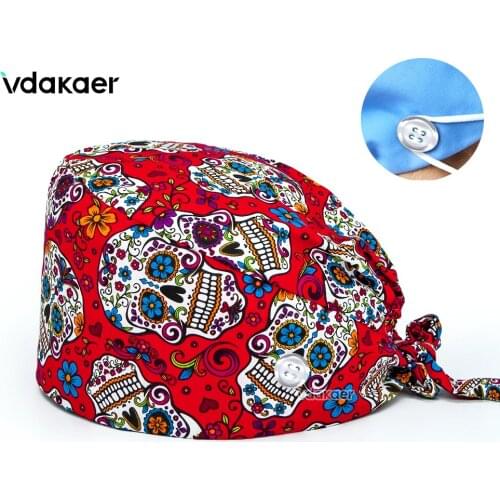 Sales Scrub Caps Print Working Skull Hat Women and Men 100% Cotton Forehead Sweatband Tie Back Hats nursing hat