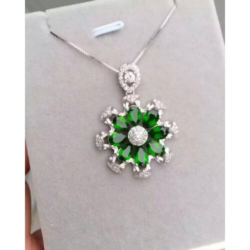 Natural green diopside pendant S925 silver Natural gemstone Pendant Necklace trendy happy Ferris wheel women girl party jewelry
