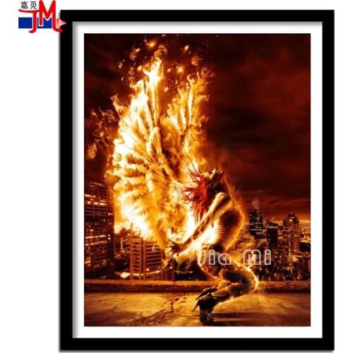 Full Diamond Embroidery Complete Kit Angel Woman Diy Diamond Painting Flame Wings City Landscape Decor Diamond Art New Arrival