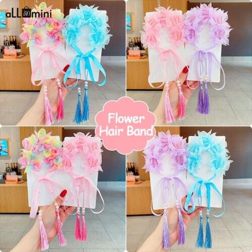 Fashion Lace Flower Garland Headband DIY Hair Bands for Girls Turban Children Bandage Hairband Kids Hair Accessories 2021 New