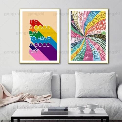 Rainbow Color Art Good Mood Poster Canvas Frameless Color Letters Custom Modern Decor Waterproof Ink Printing Hd Wall Painting