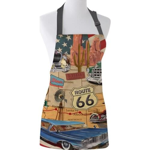 Retro Route 66 Poster Aprons Adjustable Canvas Female Unisex Apron Baking Barbecue Bib