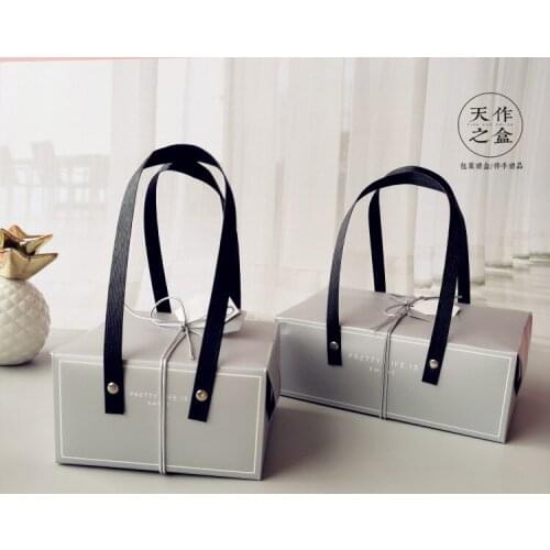 Silver Grey Macaron Tote Box 4pcs/6pcs Biscuit snack box wedding gift box Candy Gift Box Cake Bags with Handles 10pcs