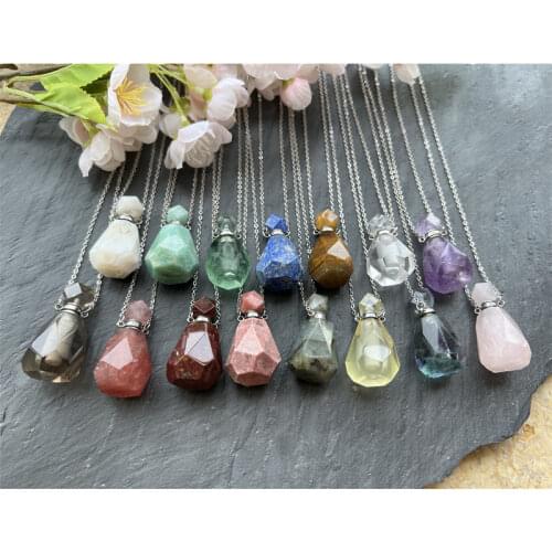 Natural Gems Rose Quartzs Diffuser Stone Perfume Bottle Pendants Crystal Amethysts Amazonite Charms For Necklace Making Jewelry