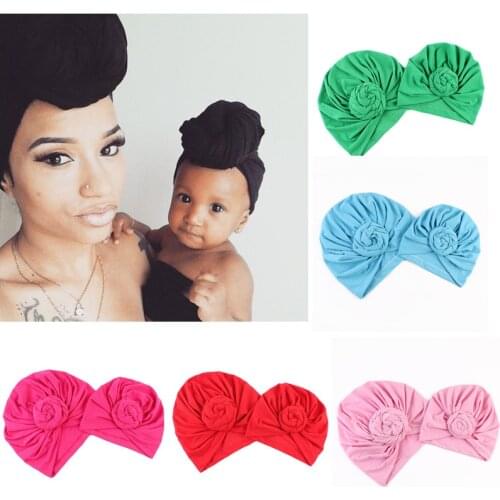 Mommy and Me Cotton Hat Turban Knot Girls Hat Bohemian Style Kids Newborn Cap Mother Kids Matching Warm Beanies D0905
