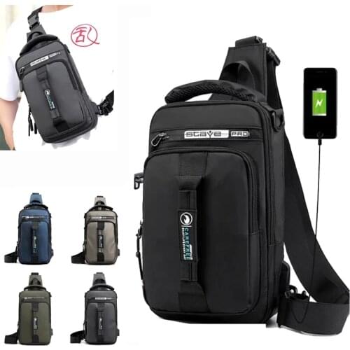 SUUTOOP Mens USB Multifunction Shoulder Bag Travel Waterproof Cross body Sling Chest Bags Crossbody Messenger Pack For Male