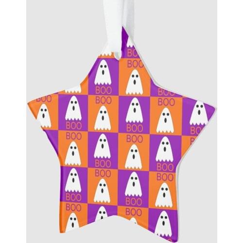 Halloween Boo Ghost Purple and Orange Squares Ornament,Halloween Decoration,Ceramic Star Ornaments,Personalized Ceramic Ornament