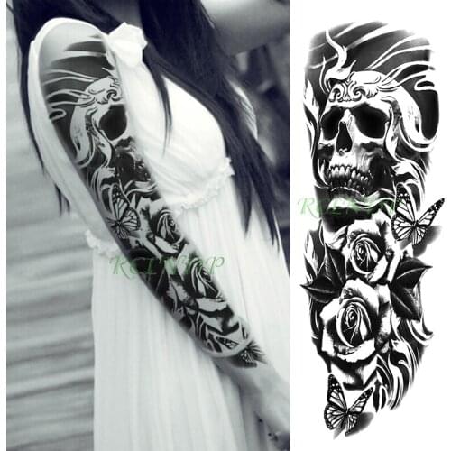 Waterproof temporary tattoo sticker totem skull butterfly rose flower black full arm fake tatoo flash tatto for men women