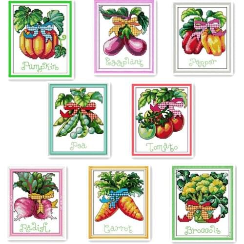 Mini small size variety of vegetables DIY cross-stitch pumpkin eggplant tomatoes peas carrots handmade embroidery