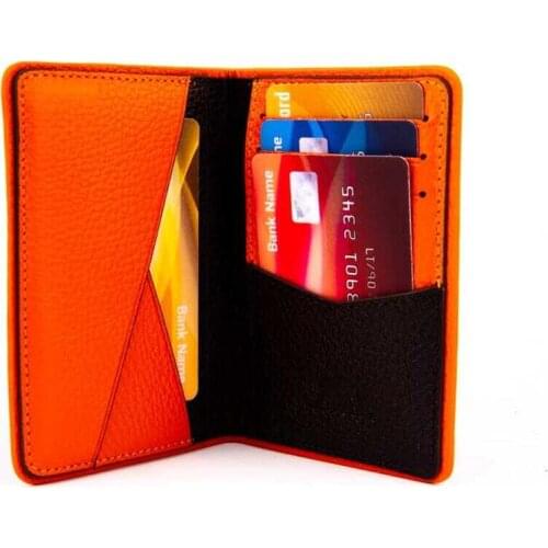 Vibrant Genuine Leather Sport Card Holder Wallet Black-Orange
