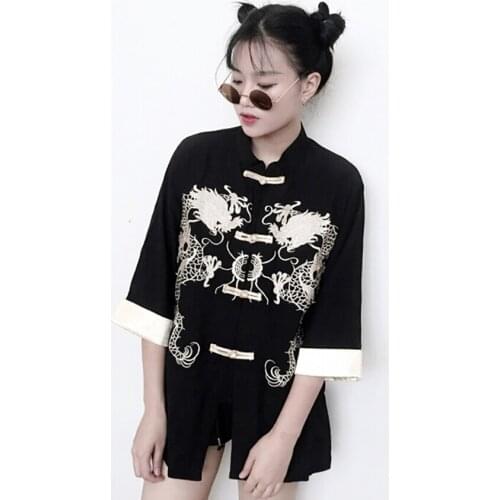 Tangsuit Chinese Style Shirt Dragon Traditional Chinese Clothing for Women Vintage Party Fashion Jacket Wushu Hanfu Embroidery