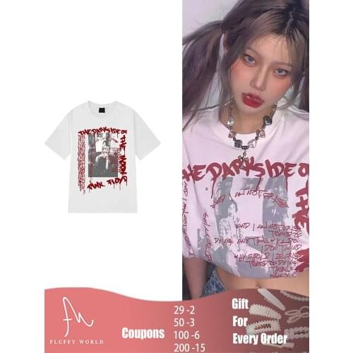 Harajuku Summer Women T-Shirts Casual Printed Short Sleeve Tops Tee Multicolor Oversize Loose Simple Chic O-Neck Cotton Tops