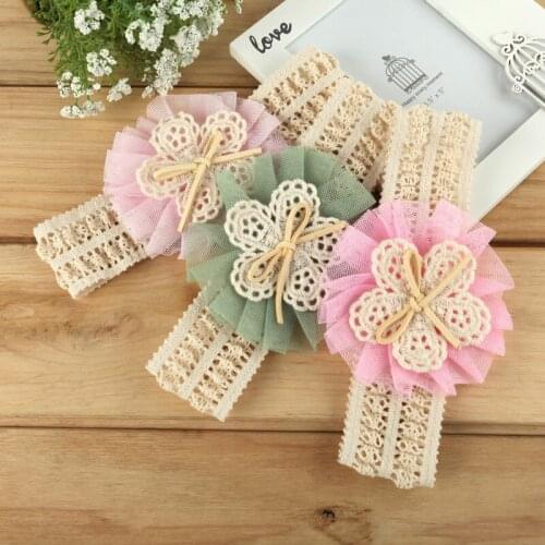1PCS NEW Gauze Flower Children Girls Wide Edge Hair Bands Lace Ventilation Bowknot Baby Head Bands Headwear