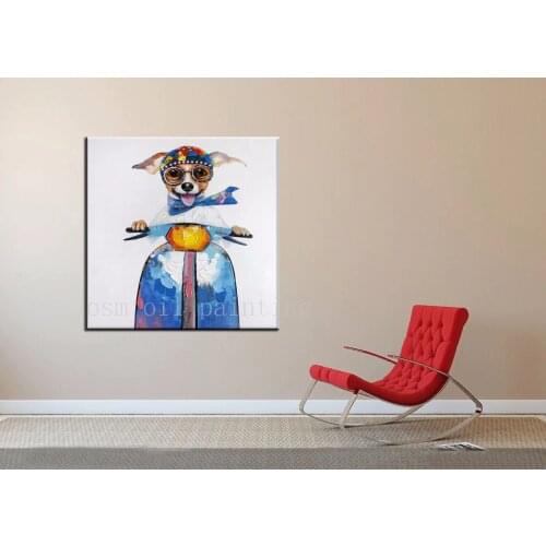 100% Hand Painted Modern Abstract Animal Picture Handmade Wall Art Decor Lovely Bikie Dog Palette Knife Oil Painting on Canvas
