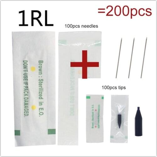 100Pcs Traditional Tattoo Needle with 100pcs Needle Cap for G-8650 G-9740 Giant Sun Permanent Makeup Machine Disposable Eyebrow