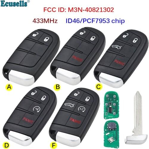2/3/4/5 Button Smart Remote Key Fob 433MHz PCF7953 Chip for Chrysler 300 Dodge Dart Challenger Charger Durango M3N-40821302 CY22