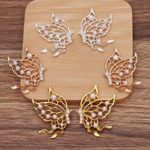 20 Pieces/Lot 36*45mm Metal Pearls Butterfly Headwear Handmade Accessories DIY Jewelry Making