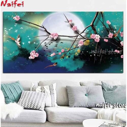 Tree branch in full moon 5D Diy Diamond Painting Natural Landscape Full Square/Round Diamond Mosaic Embroidery Beaded Pictures