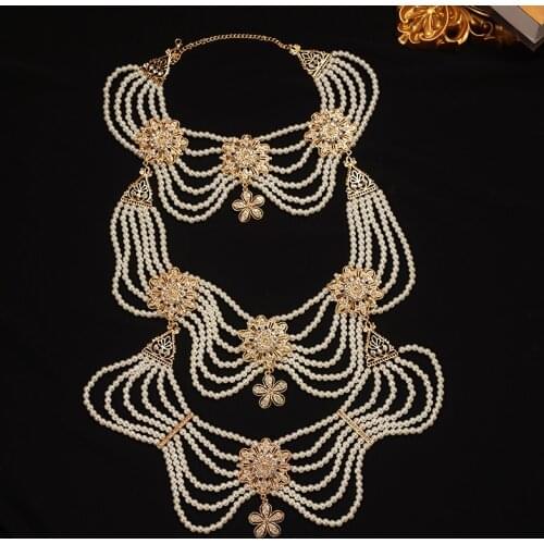 RLOPAY Big Bridal Pearl Necklace Jewelry Crystal Pendant In Antique Gold Plating Algeria Wedding Costume Jewelry for Women