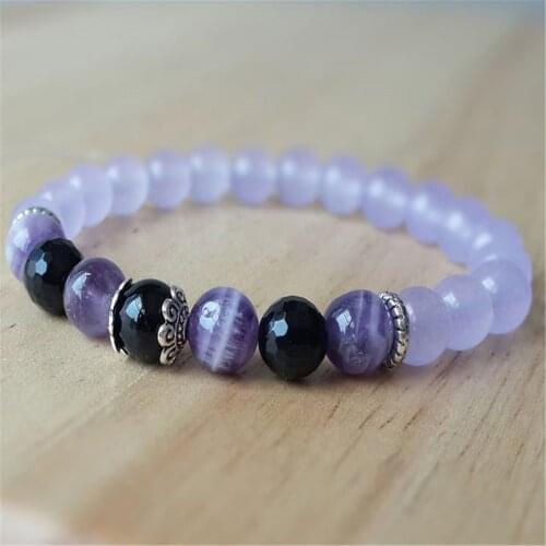 8mm Natural Amethyst Onyx Gemstone Mala Bracelet Chakas Lucky Buddhism Bless Spirituality Reiki Ruyi