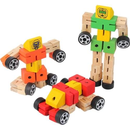 Kids Transformation Robot Building Blocks Wooden Toys For Children Autobot Figure Model Puzzle Learning Intelligence Toy Gifts