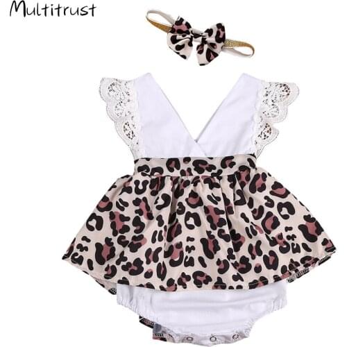 0-24M Summer New Bornbow Toddler Baby Girl Leopard Clothing Lace Sleeveless Pacthwork Romper Dress For Fashion Baby