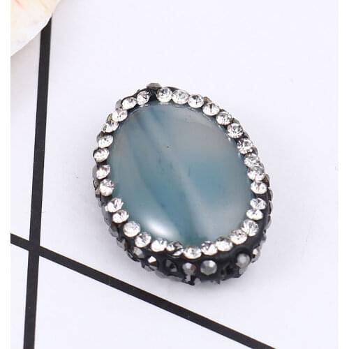Doreenbeads (Grade A) Oval Stone Beads Natural Beads With Rhinestone Jewelry Making 23mm x 15mm Hole Approx 1.4mm 1PC