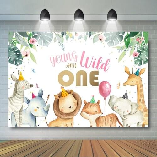 Jungle Wild One Backdrop Safari Animals 1st Birthday Background Vinyl Safari First Birthday Banner Decoration Words can Custom
