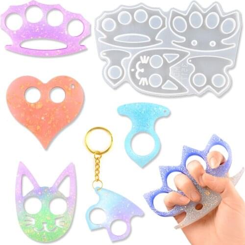 DM048 Cat Head Claw Paw Heart Shape Self-Defence Epoxy Silicone Mold Tool For Handcraft DIY Key Chain Accessories